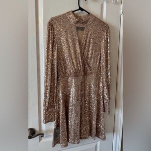 Le Chateau Gold Sequin Long Sleeve Dress
